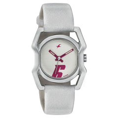 Fastrack, Women's Watch Analog, Silver Dial Silver Leather Strap, 6100SL01