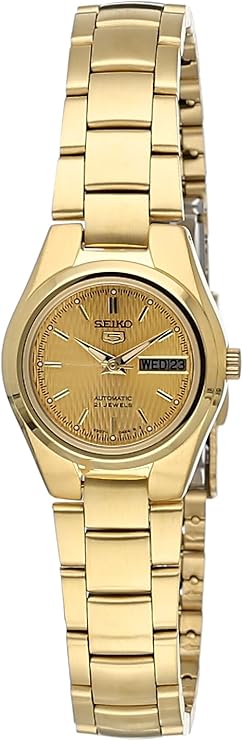 Seiko 5 Women's Automatic Watch Analog Gold Dial with Gold Stainless Steel Band, SYMC18K