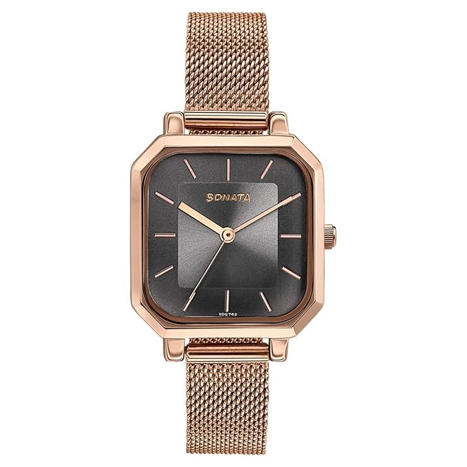 Sonata SO-87072WM01 gold dial women watch