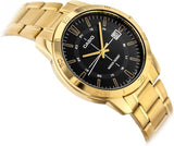 Casio Men's Watch, Black Dial Gold Stainless Steel Strap, MTP-V004G-1CUDF
