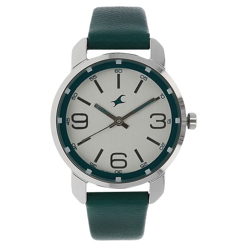 Fastrack, Women’s  Watch Analog, Silver Dial Dark Green Leather Strap, 6111SL01