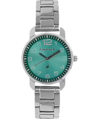 Fastrack, Women’s  Watch Analog, Green Dial Silver Metal Band, 6111SM02