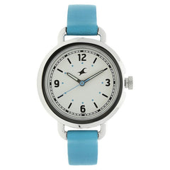 Fastrack, Women’s  Watch Analog, White Dial Sky Blue Leather Strap, 6123SL02