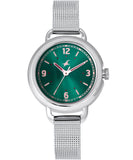 Fastrack, Women’s  Watch Analog, Green Dial Silver Stainless Steel Mesh Band, 6123SM05