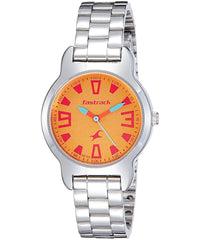 Fastrack, Women’s  Watch Analog, Orange Dial Silver Stainless Steel Band, 6127SM02