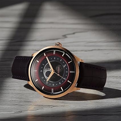 Titan Luna Sun Moon Phase in Seinna Brown - Stellar Edition Men's Watch with Brown Leather Strap, 10028KL02