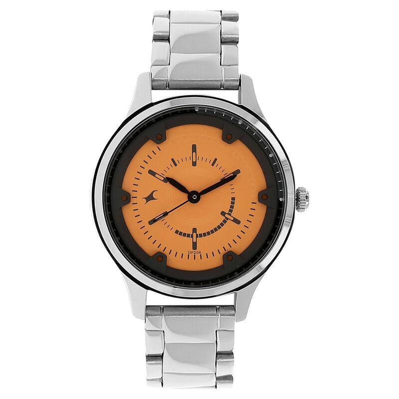 Fastrack, Women’s  Watch Analog, Orange Dial Stainless Steel Strap, 6138SM02