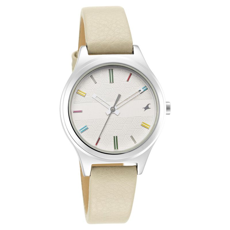 Fastrack, Women’s  Watch Analog, White Dial Cream Leather Band, 6152SL06