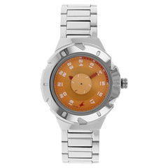 Fastrack, Women’s  Watch Analog, Orange Dial Silver Stainless Steel Band, 6157SM02