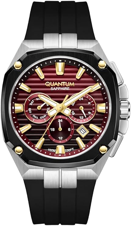 Quantum Men's Chronograph Watch Maroon Dial Black Silicone Band, ADG1278.281