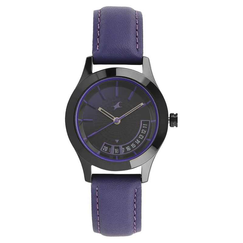 Fastrack All Nighters Quartz Women's Multifunction Watch Analog, Purple Dial Purple Leather Strap, 6165NL01