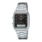 Casio Vintage Unisex Watch Analog-Digital Black Dial With Silver Stainless Steel Band, AQ-230A-1DMQD product image
