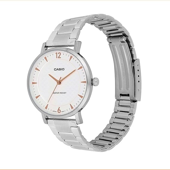 Casio Women's Watch Analog White Dial with Silver Stainless Steel Band, LTP-VT04D-7ADF