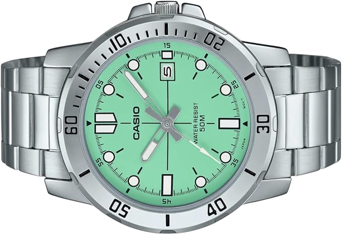 Casio Men's Watch Analog Green Dial with Silver Stainless Steel Band, MTP-VD01D-3E1VUDF