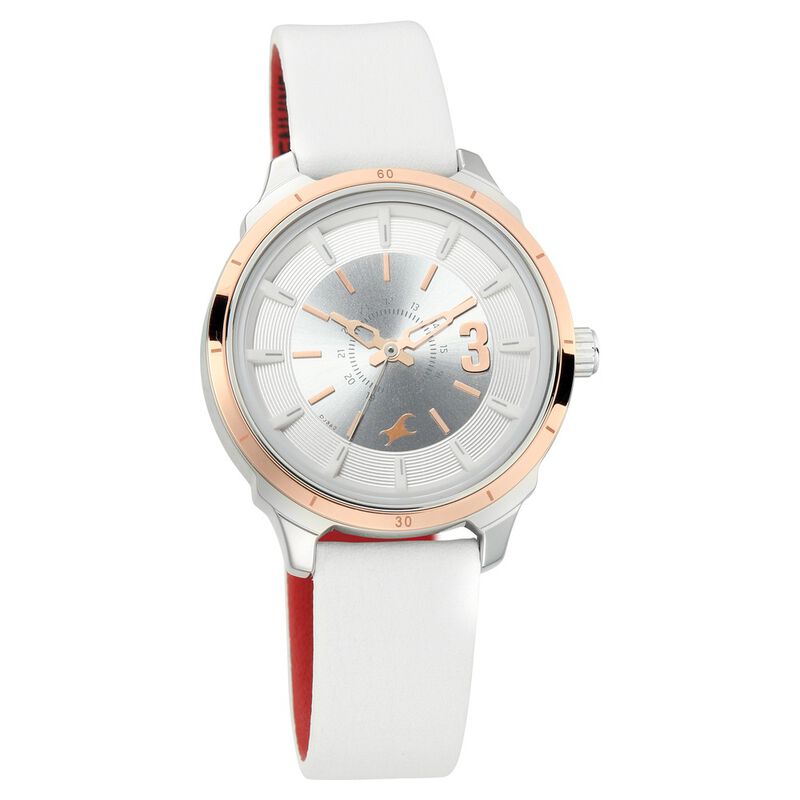 Fastrack, Women’s  Watch Analog, White & Silver Dial White Leather Strap, 6187KL01