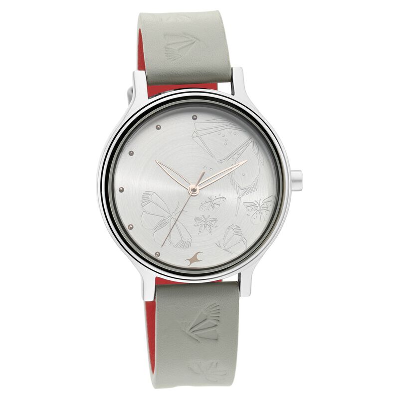 Fastrack, Women’s  Watch Analog, Silver Dial Grey Leather Strap, 6189SL03