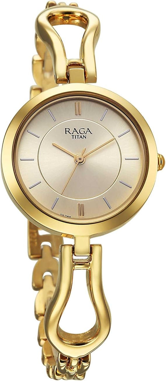 Titan, Women, Analog, Watch, Golden Dial, Stainless steel Strap, 2727YM02