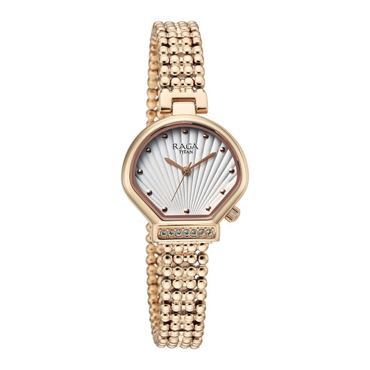 Titan Raga Spotlight Women's Quartz Analog Watch, Cream Dial, Rose Gold11 Metal Strap, TI-95432WM01
