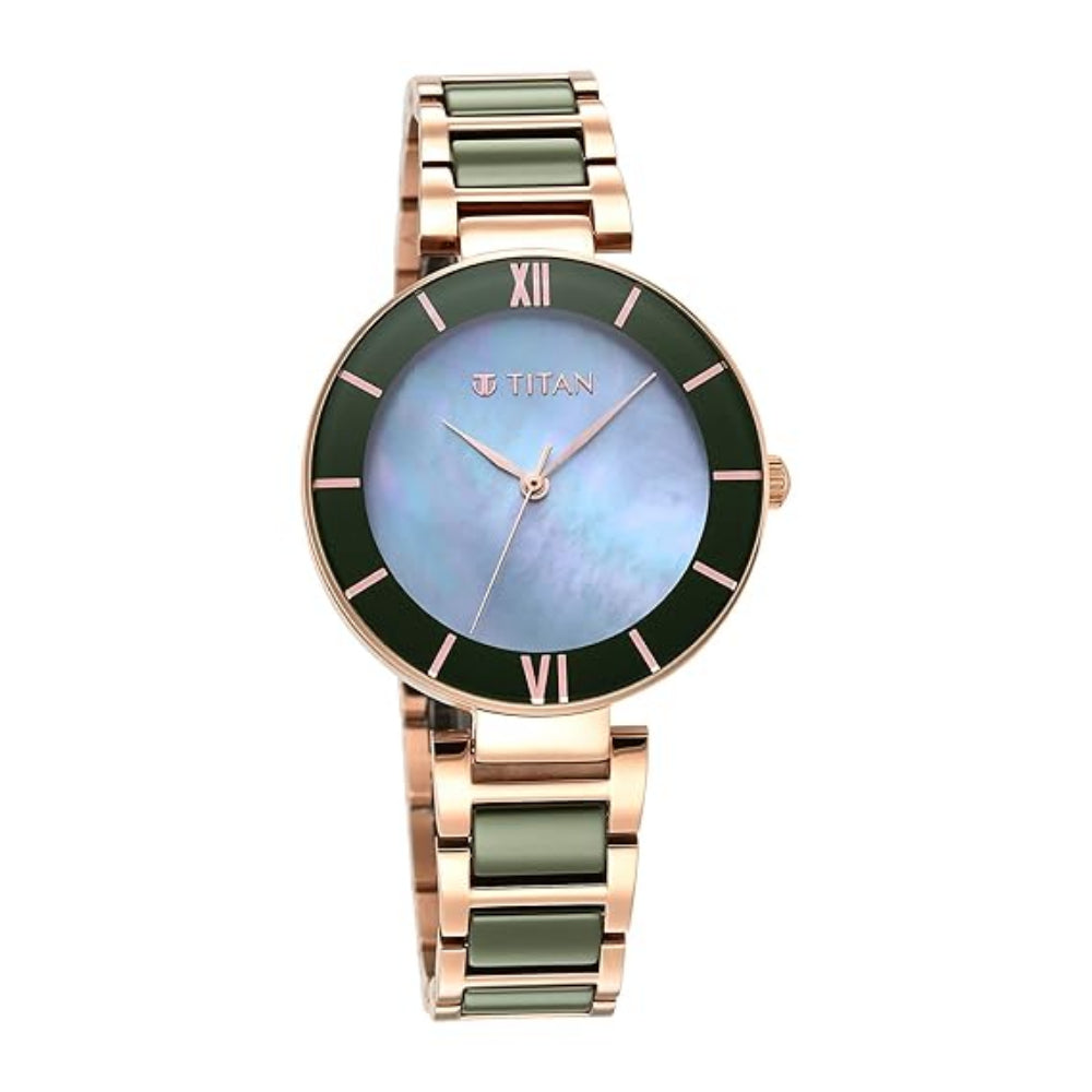 Titan Purple Ceramics Women's Watch Analog Mother of Pearl Dial with Steel & Ceramic Band, 95216KD01