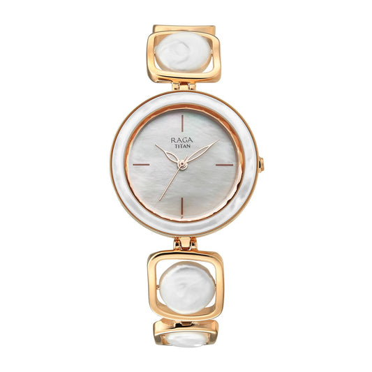 Titan Raga Women's Quartz Analog Watch, Titan Raga Women Analog Mother Of Pearl Dial, Rose Gold Stainless Steel Strap, TI-95250WM02
