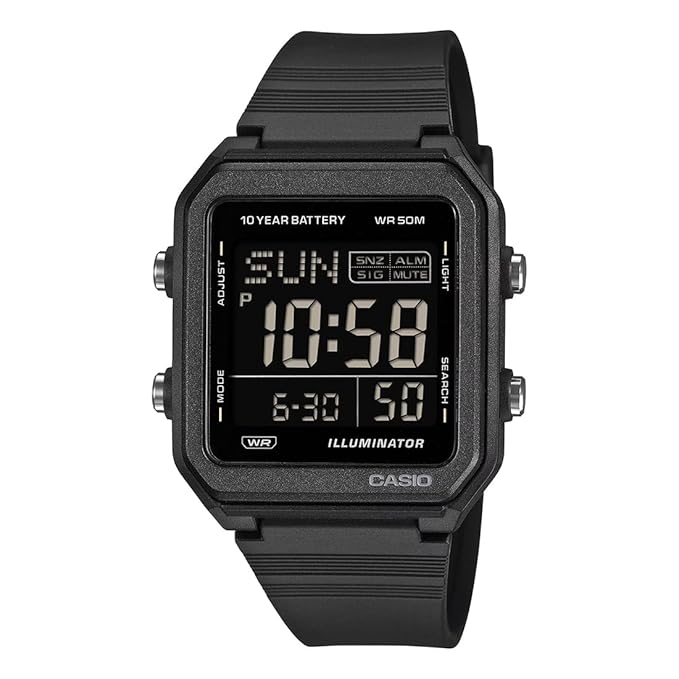 Casio Men's Digital Black Dial Watch With Black Resin Band, W-221H-1BVDF