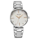 Titan Purple Women's Watch Analog Mother of Pearl Dial with Silver Stainless Steel Band, 95237SM01