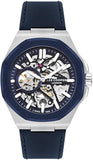 Lee Cooper Men's Automatic Skeleton Watch Dark Blue Dial With Blue Leather Strap,LC07978.399