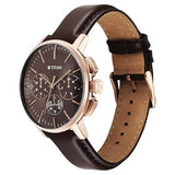 Titan Light Leathers Men's Multifunction Watch Brown Dial with Brown Leather Strap, 90200WL01