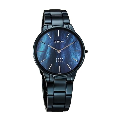 Titan Edge Metal Ladies Allure Women's Watch Analog Rich Mother Of Pearl Dial With Blue Stainless Steel Band, 2734QM02