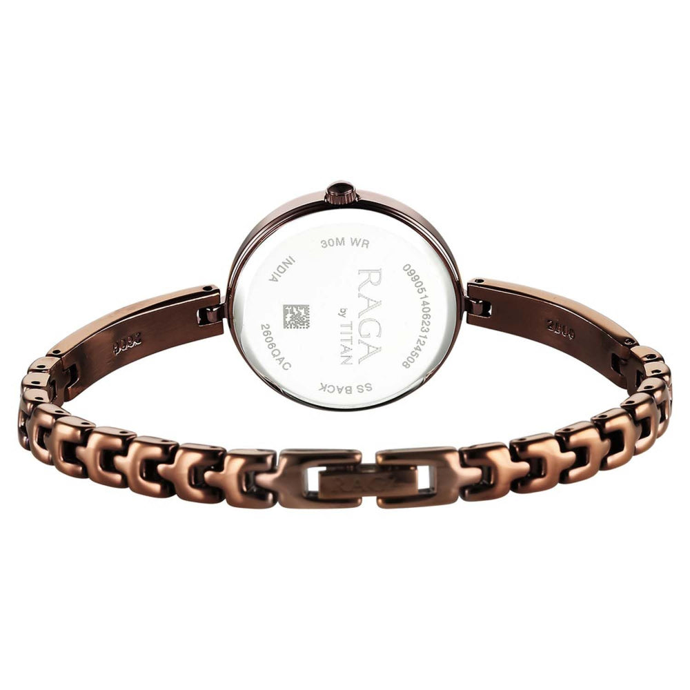 Titan Women's Watch Raga Viva Collection, Brown Dial Brown Stainless Steel  Strap, 2606QM03