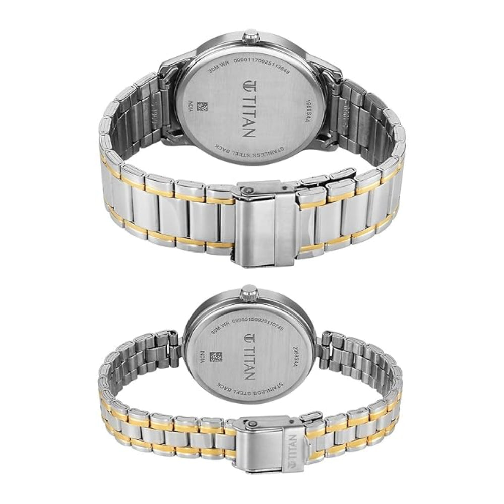 Titan Bandhan Eternal Pair Watch Silver Dial with Two Toned Gold and Silver Stainless Steel Band, 19692969BM01