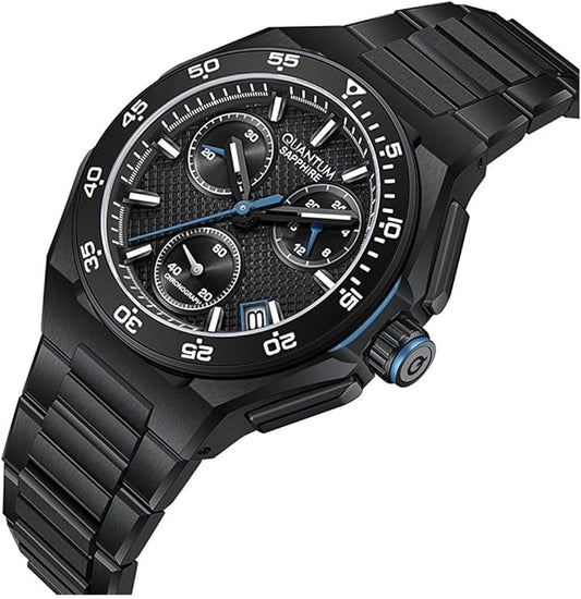 Quantum Men's Chronograph Watch Black Dial Black Metal Band, PWG1283.650