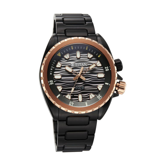 Titan Zero Hour 10068KM02 Black dial Black 316 stainless steel solid-link bracelet men's diver watch