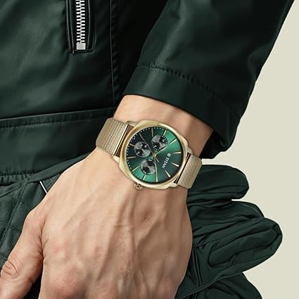 Titan Classique Men's Watch Analog Green Dial with Gold Mesh Band, 90189YM01