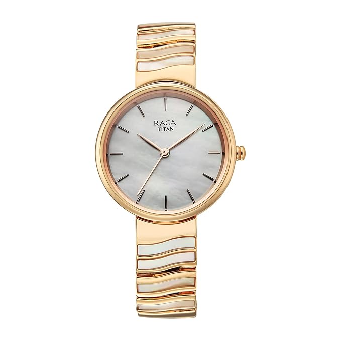 Titan Titan Women's Quartz Analog Watch, Mother Of Pearl Dial, Gold Stainless Steel Strap, TI-2810WM03