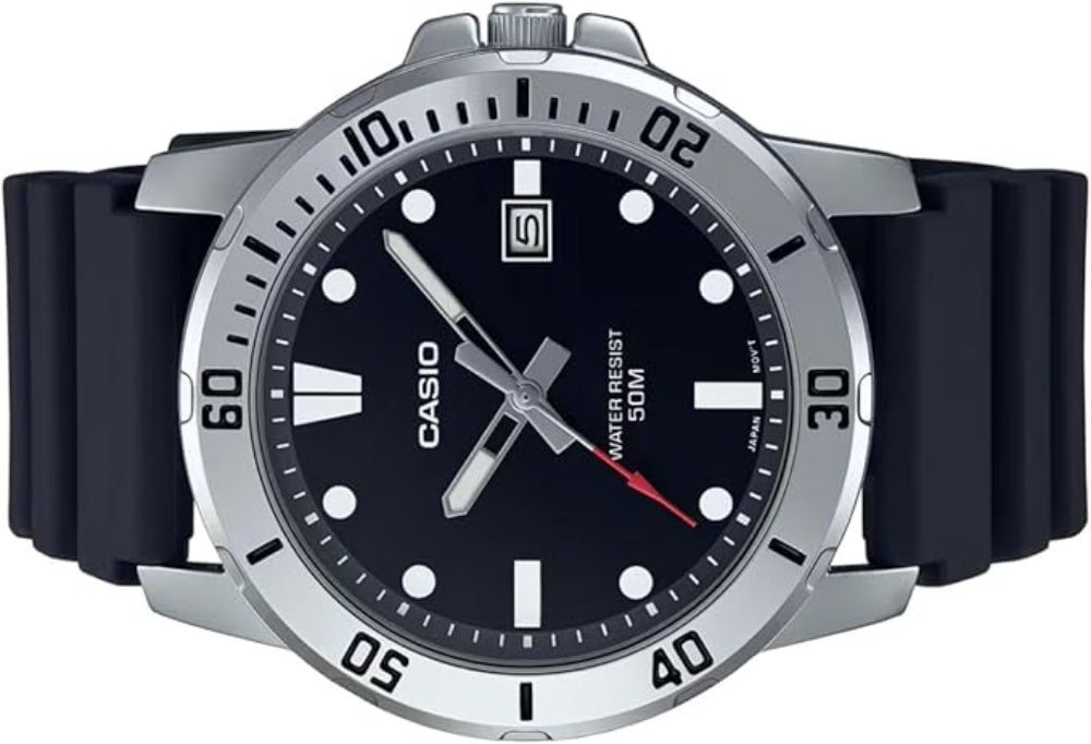 Casio, Men's Watch Analog, Black Dial Black Resin Band, MTP-VD01-1EVUDF