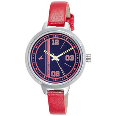 Fastrack, Women’s  Watch Analog, Blue Dial Red Leather Strap, 6174SL02