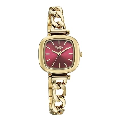 Titan Raga Showstopper Women's Watch Analog Maroon Dial with Gold Stainless Steel Band, 95302YM01
