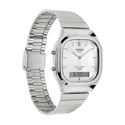 Casio Vintage Men's Watch Analog-Digital White Dial With Silver Stainless Steel Band,AQ-240E-7ADF product image