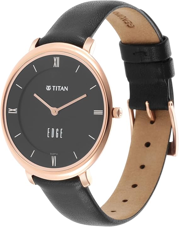 Titan Women's Edge Watch Analog Black Dial With Black Leather Strap, 2655WL01
