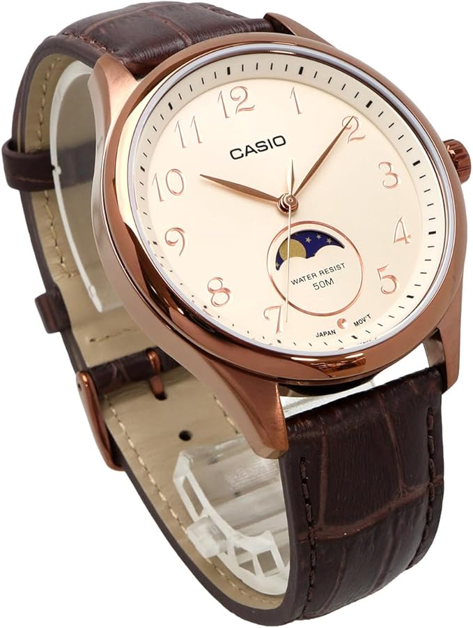 Casio Men's Watch Analog Dial With Brown Leather Band, MTP-M110RL-5AVDF