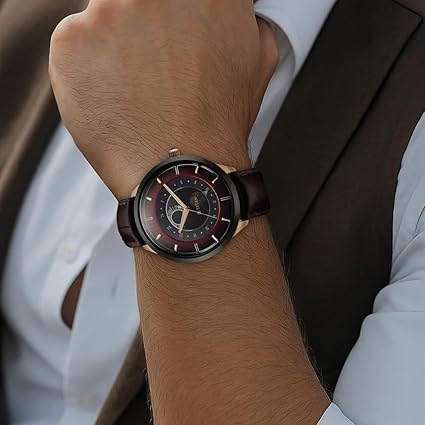 Titan Luna Sun Moon Phase in Seinna Brown - Stellar Edition Men's Watch with Brown Leather Strap, 10028KL02