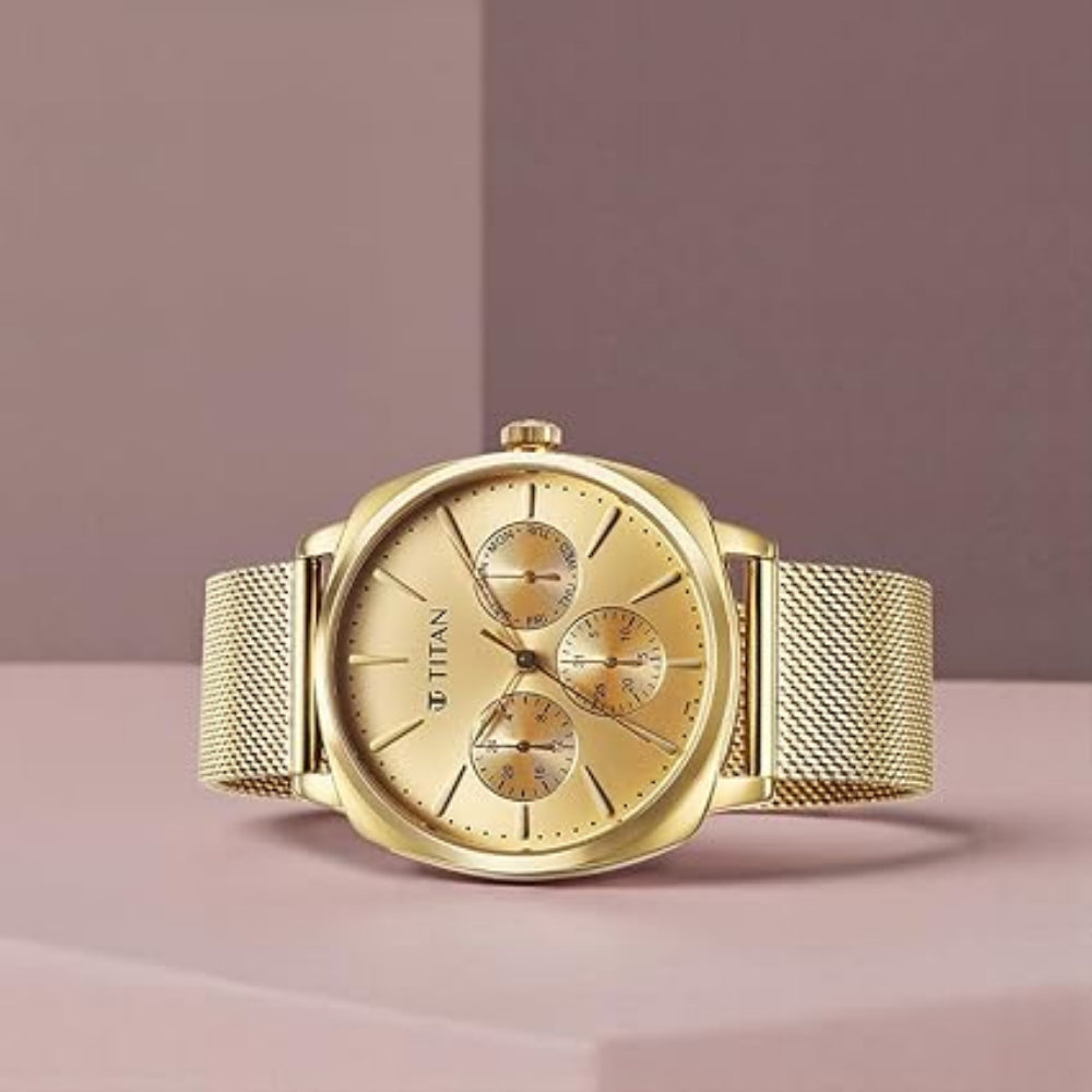 Titan Classique Men's Watch Analog Gold Dial with Gold Mesh Band, 90189YM02