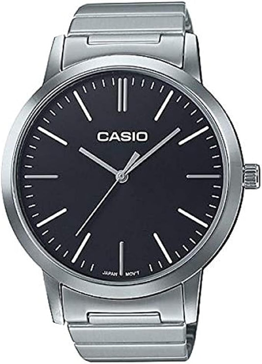 Casio men analog watch, black dial with comfortable strap, model CS-LTP-E118D-1ADF, Bahrain