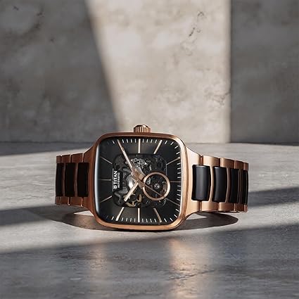 Titan Ceramic Fusion Men's Automatic Watch Black Dial with Two-Toned Stainless Steel Band, 90175KD03