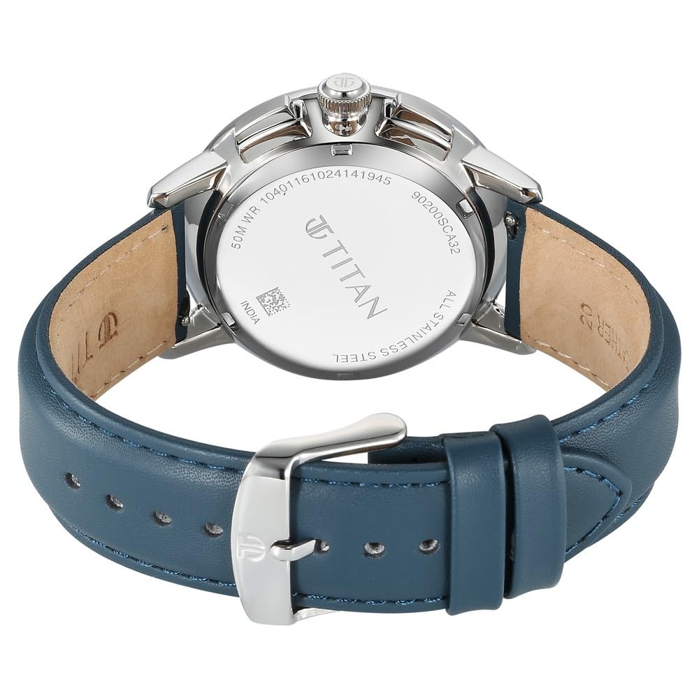 Titan Light Leathers Men's Multifunction Watch Blue Dial with Blue Leather Strap, 90200SL03