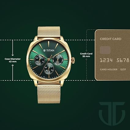Titan Classique Men's Watch Analog Green Dial with Gold Mesh Band, 90189YM01