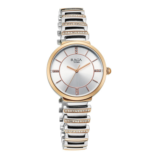 Titan Raga Spotlight Women's Quartz Analog Watch, Silver Dial, Silver Metal Strap, TI-95431KM01