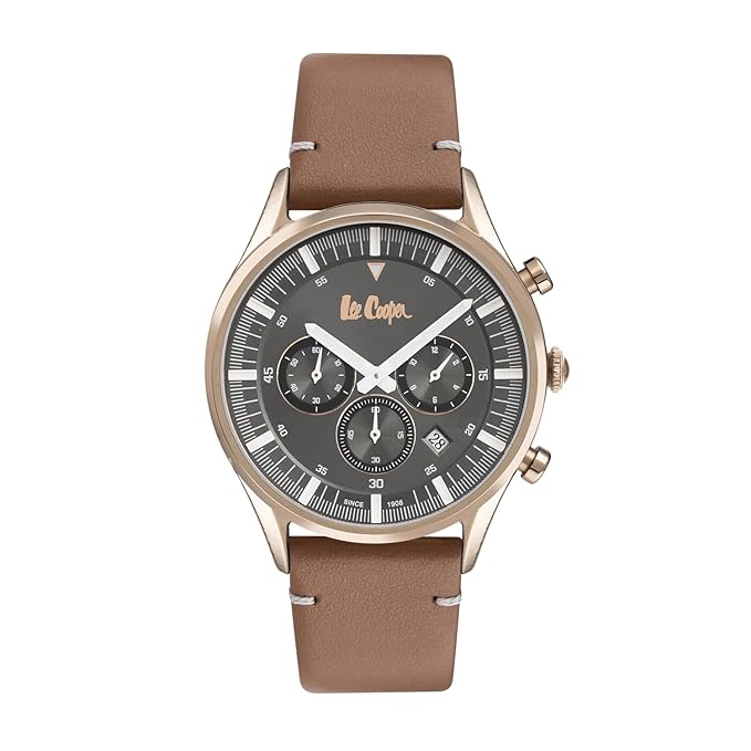 Lee Cooper Men's Watch Analog, Grey Dial, Brown Leather Strap, LC07303.464 