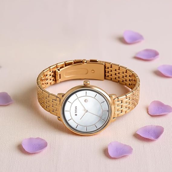 Titan Premium Workwear Women's Watch Analog White Dial With Rose Gold Stainless Steel Band, 2673WM01
